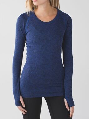 Lululemon Swiftly Tech Long Sleeve‎ Crew Heathered Sapphire Blue Size 8